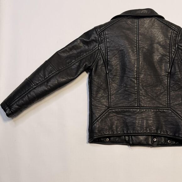 Diesel Jacket Youth 8 Black Moto Biker Leather Look Asymmetrical Zip Pockets - Picture 8 of 13
